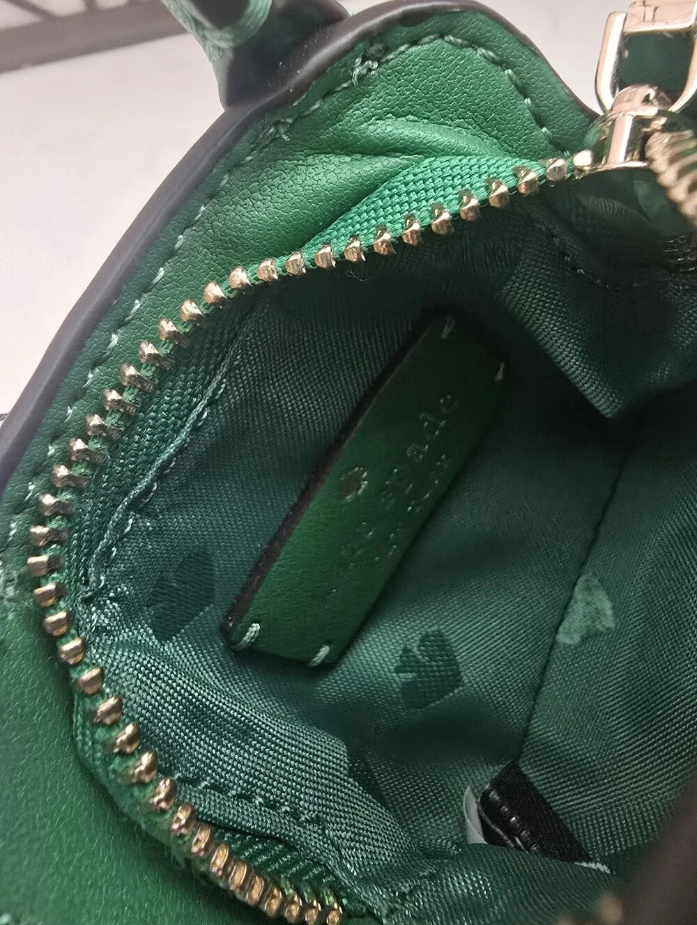 KATE SPADE Dumpling Pebble Leather Micro Coin Purse Key Ring in Green Bean